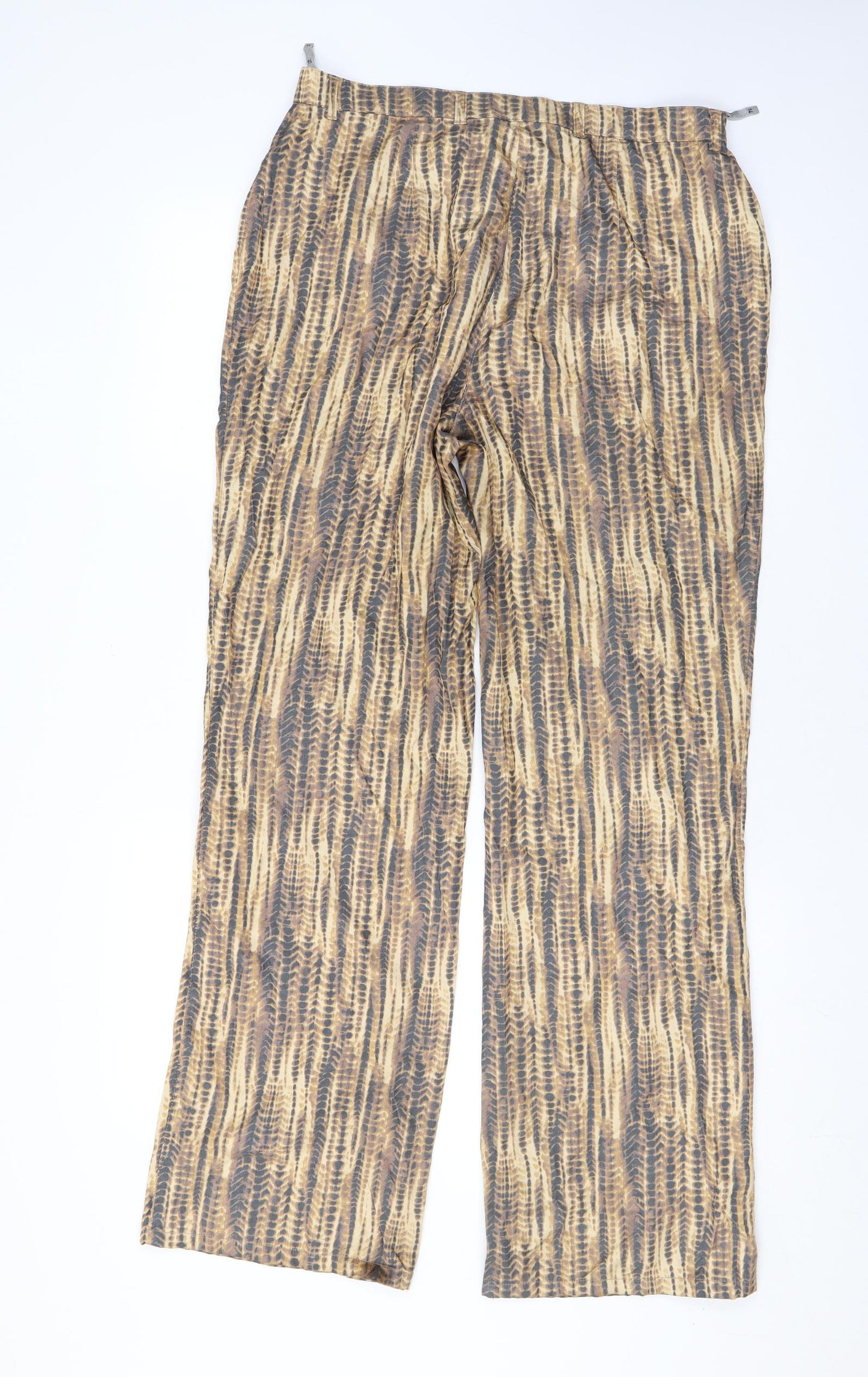 Platinum Womens Brown Animal Print Cotton Trousers Size 14 L30 in Regular Zip - Snake Skin Print