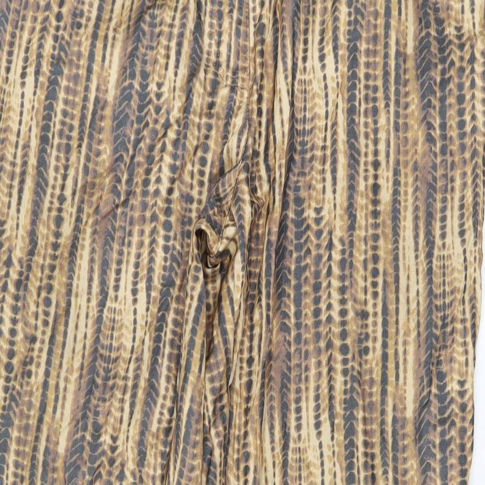 Platinum Womens Brown Animal Print Cotton Trousers Size 14 L30 in Regular Zip - Snake Skin Print