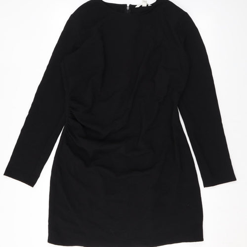 H&M Womens Black Polyester A-Line Size L Round Neck Zip