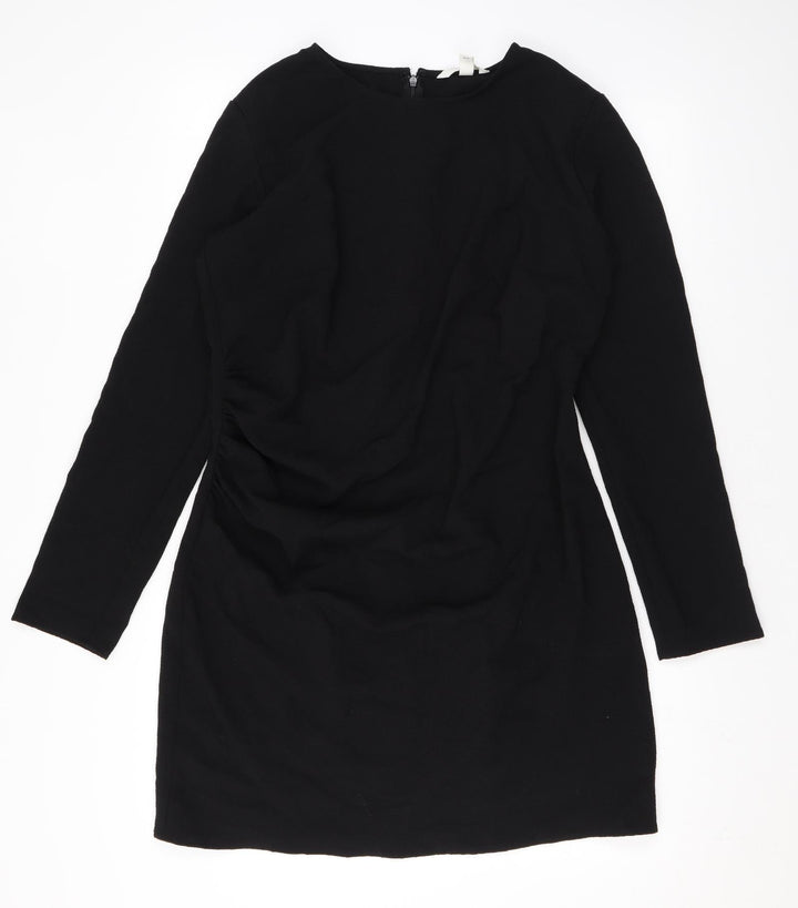 H&M Womens Black Polyester A-Line Size L Round Neck Zip