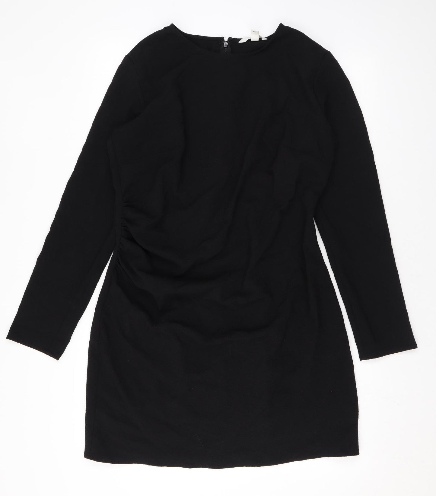 H&M Womens Black Polyester A-Line Size L Round Neck Zip