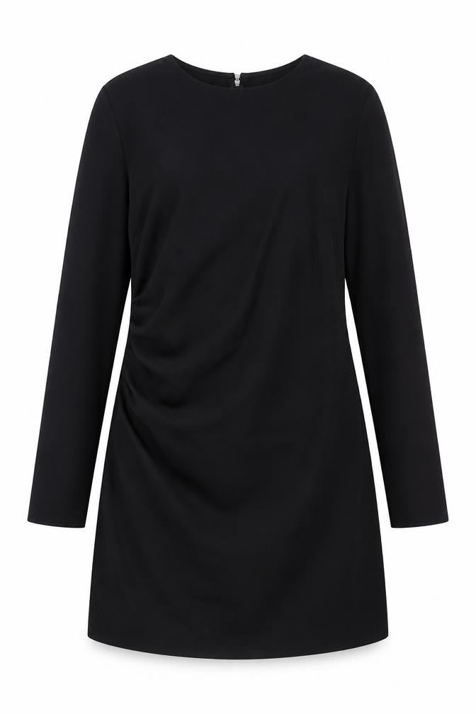 Front view of H&M women’s black polyester a-line, size L, round neck zip