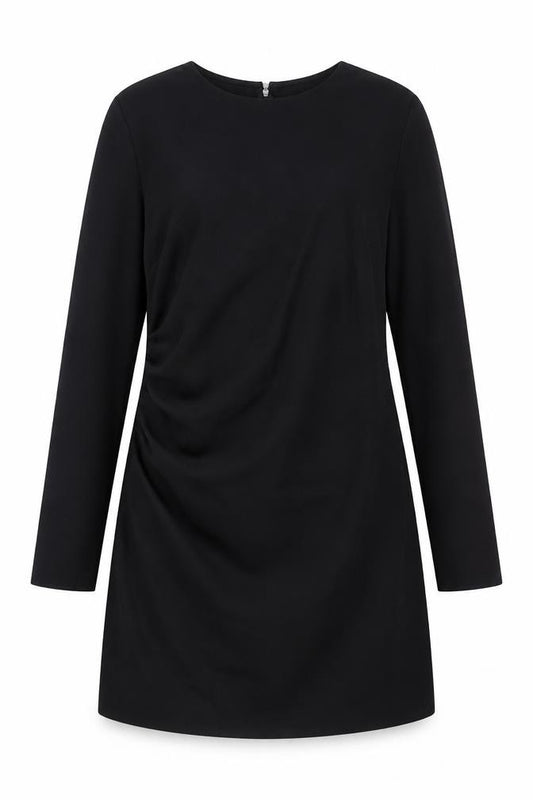 Front view of H&M women’s black polyester a-line, size L, round neck zip