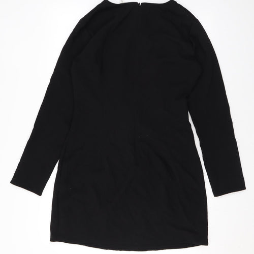 H&M Womens Black Polyester A-Line Size L Round Neck Zip