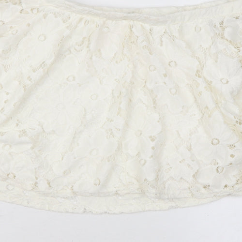 River Island Womens Ivory Floral Nylon Basic Blouse Size 8 Off the Shoulder - Lace