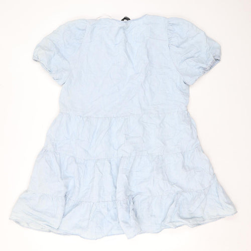 Zara Womens Blue Cotton A-Line Size L V-Neck Pullover