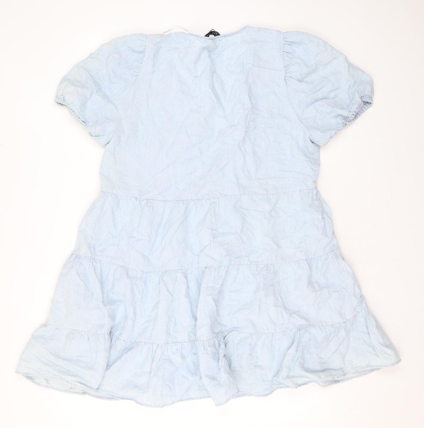 Zara Womens Blue Cotton A-Line Size L V-Neck Pullover
