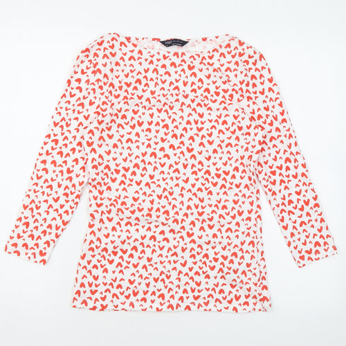 Marks and Spencer Womens White Geometric Cotton Basic Blouse Size 8 Boat Neck - Heart print