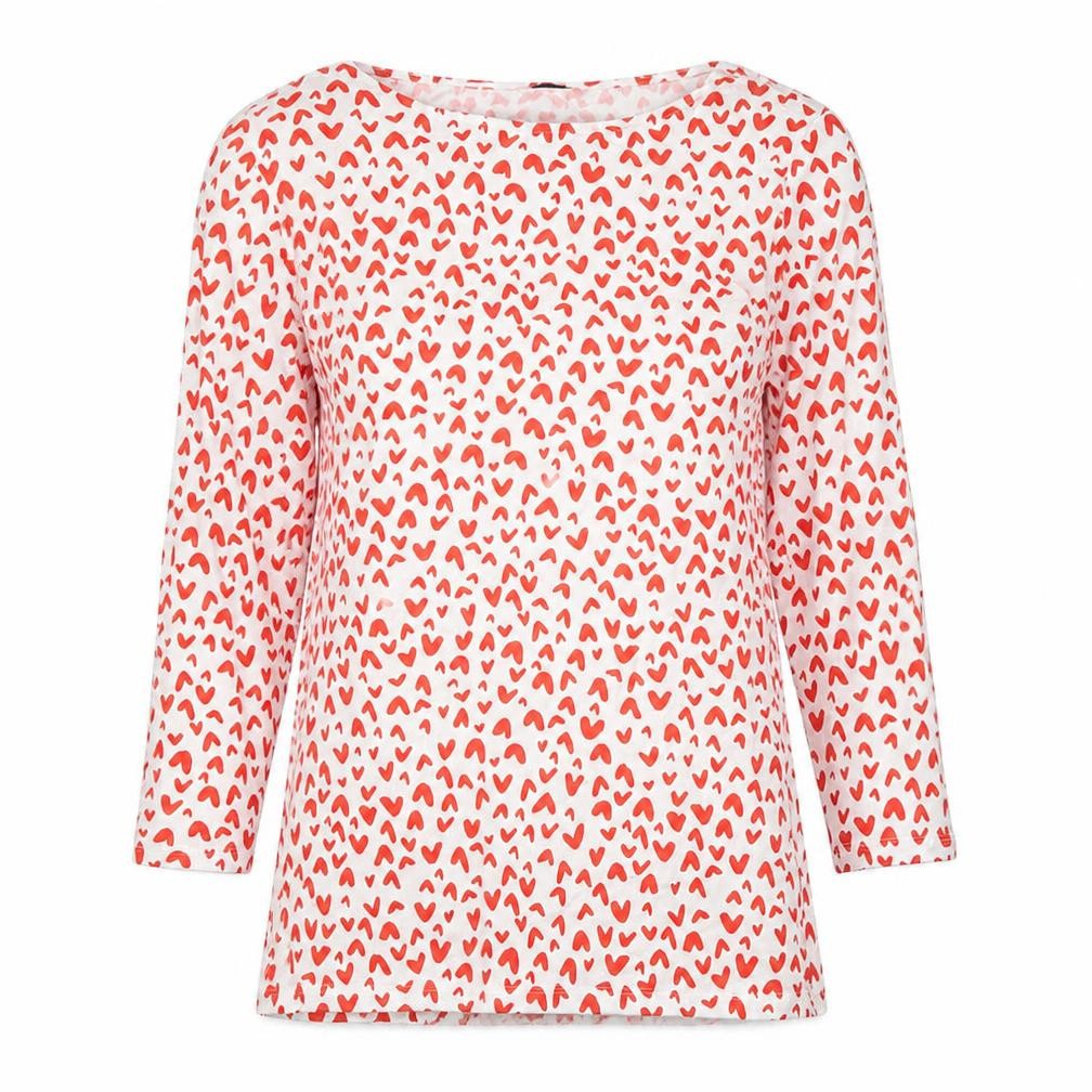Front view of Marks & Spencer women’s white geometric cotton basic blouse, size UK 8, boat neck - heart print