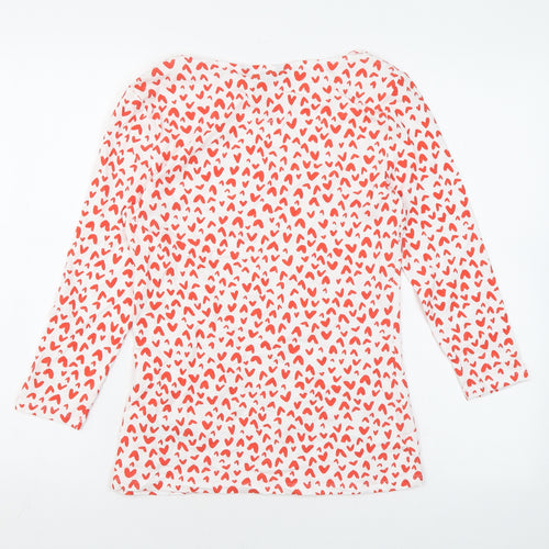 Marks and Spencer Womens White Geometric Cotton Basic Blouse Size 8 Boat Neck - Heart print
