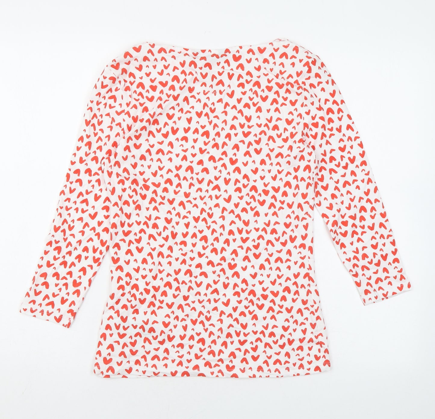 Marks and Spencer Womens White Geometric Cotton Basic Blouse Size 8 Boat Neck - Heart print