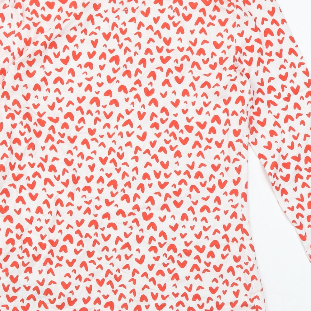 Marks and Spencer Womens White Geometric Cotton Basic Blouse Size 8 Boat Neck - Heart print