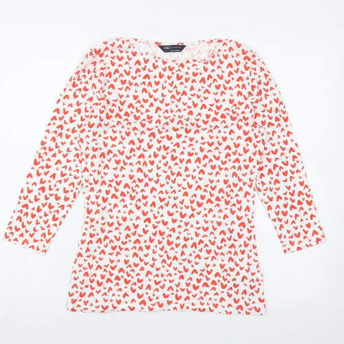 Marks and Spencer Womens White Geometric Cotton Basic Blouse Size 10 Boat Neck - Heart print