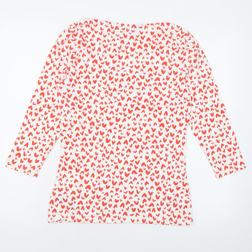 Marks and Spencer Womens White Geometric Cotton Basic Blouse Size 10 Boat Neck - Heart print