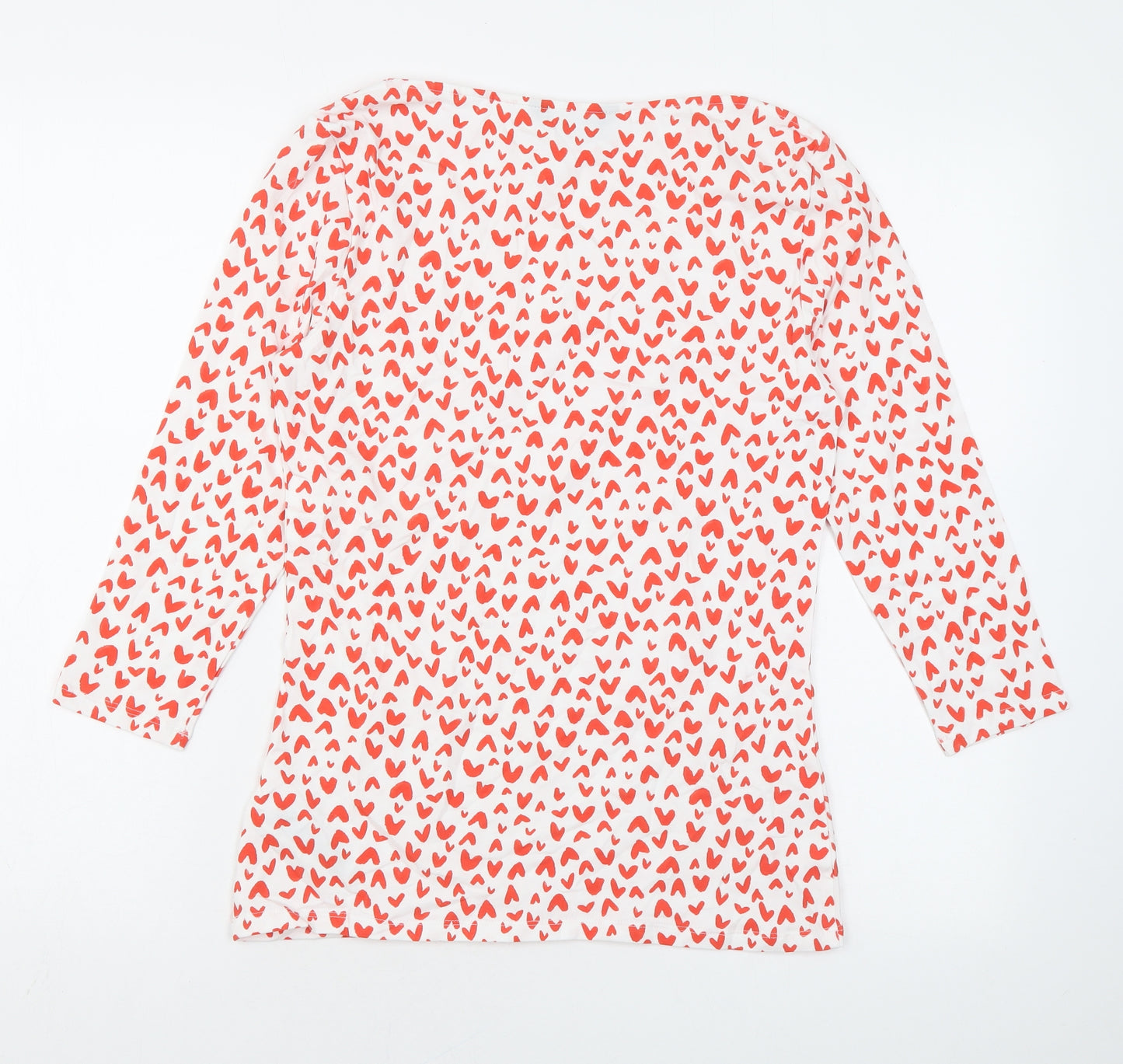 Marks and Spencer Womens White Geometric Cotton Basic Blouse Size 10 Boat Neck - Heart print