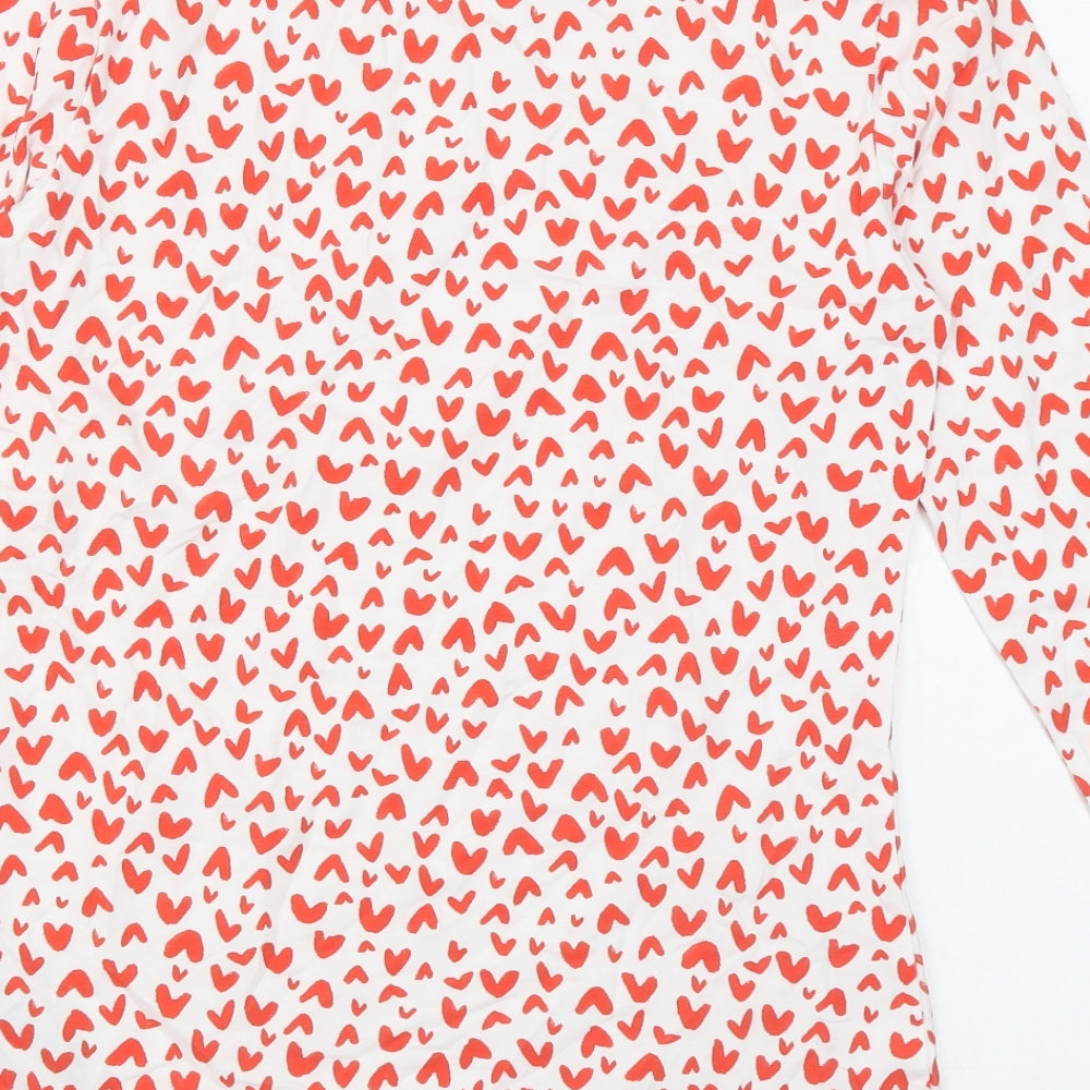 Marks and Spencer Womens White Geometric Cotton Basic Blouse Size 10 Boat Neck - Heart print