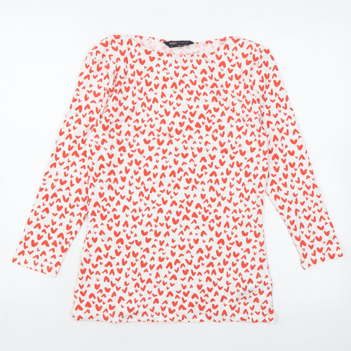 Marks and Spencer Womens White Geometric Cotton Basic Blouse Size 8 Boat Neck - Heart print