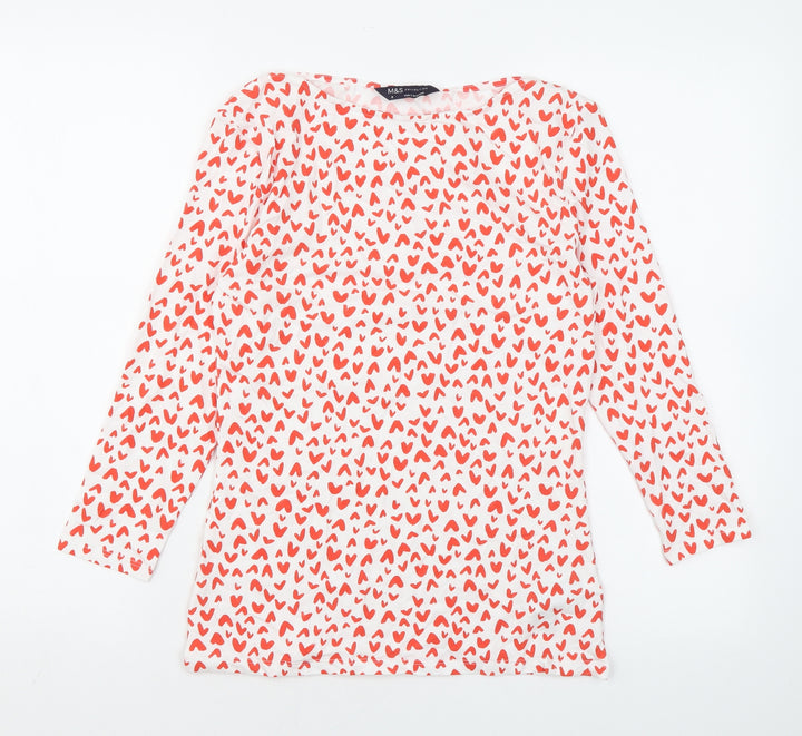 Marks and Spencer Womens White Geometric Cotton Basic Blouse Size 8 Boat Neck - Heart print