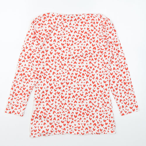 Marks and Spencer Womens White Geometric Cotton Basic Blouse Size 8 Boat Neck - Heart print