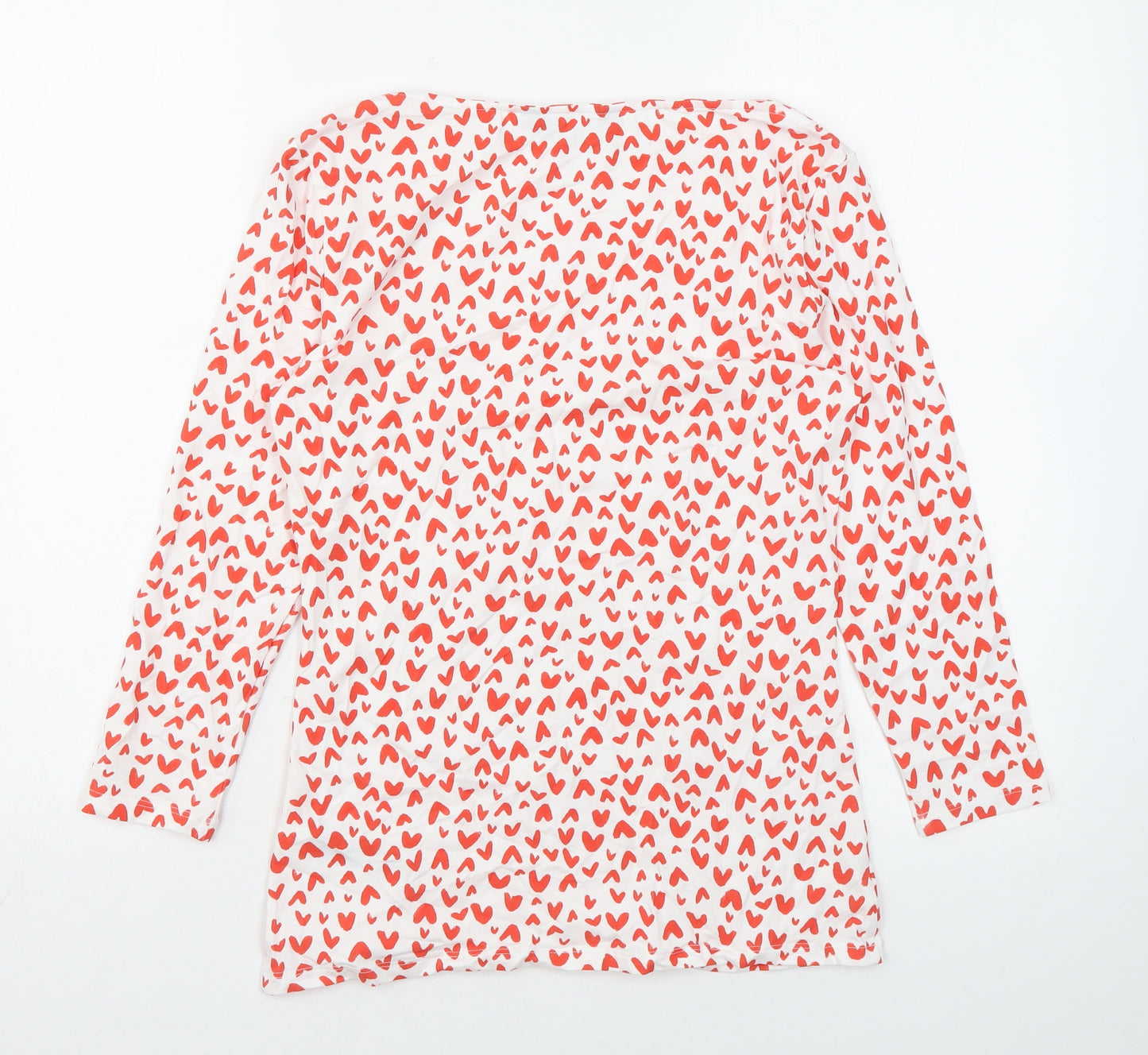 Marks and Spencer Womens White Geometric Cotton Basic Blouse Size 8 Boat Neck - Heart print