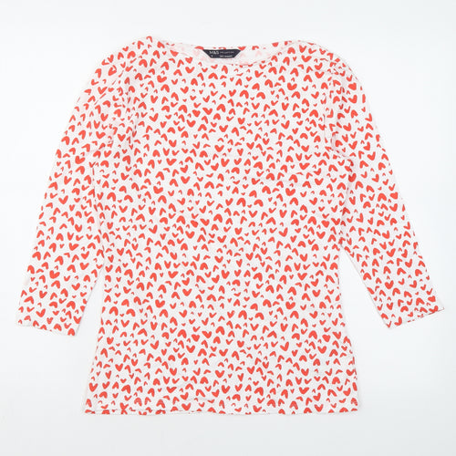 Marks and Spencer Womens White Geometric Cotton Basic Blouse Size 10 Boat Neck - Heart print