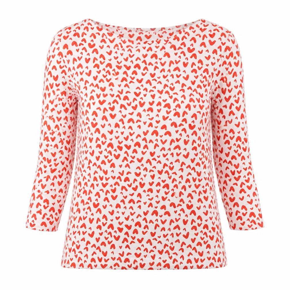 Front view of Marks & Spencer women’s white geometric cotton basic blouse, size UK 10, boat neck - heart print