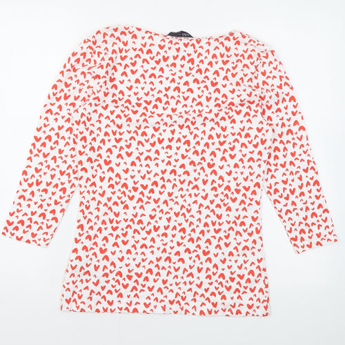 Marks and Spencer Womens White Geometric Cotton Basic Blouse Size 10 Boat Neck - Heart print