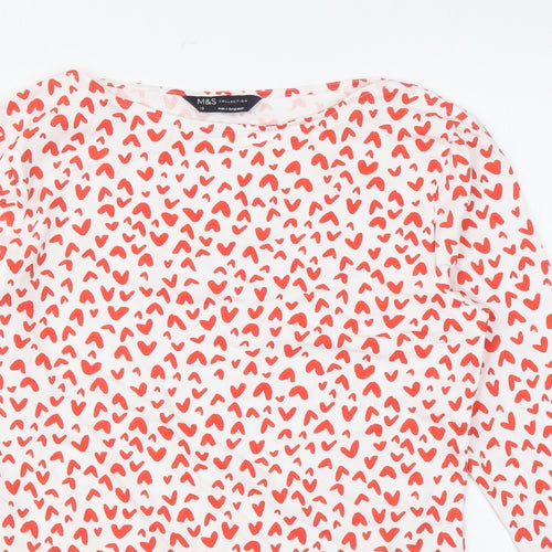 Marks and Spencer Womens White Geometric Cotton Basic Blouse Size 10 Boat Neck - Heart print