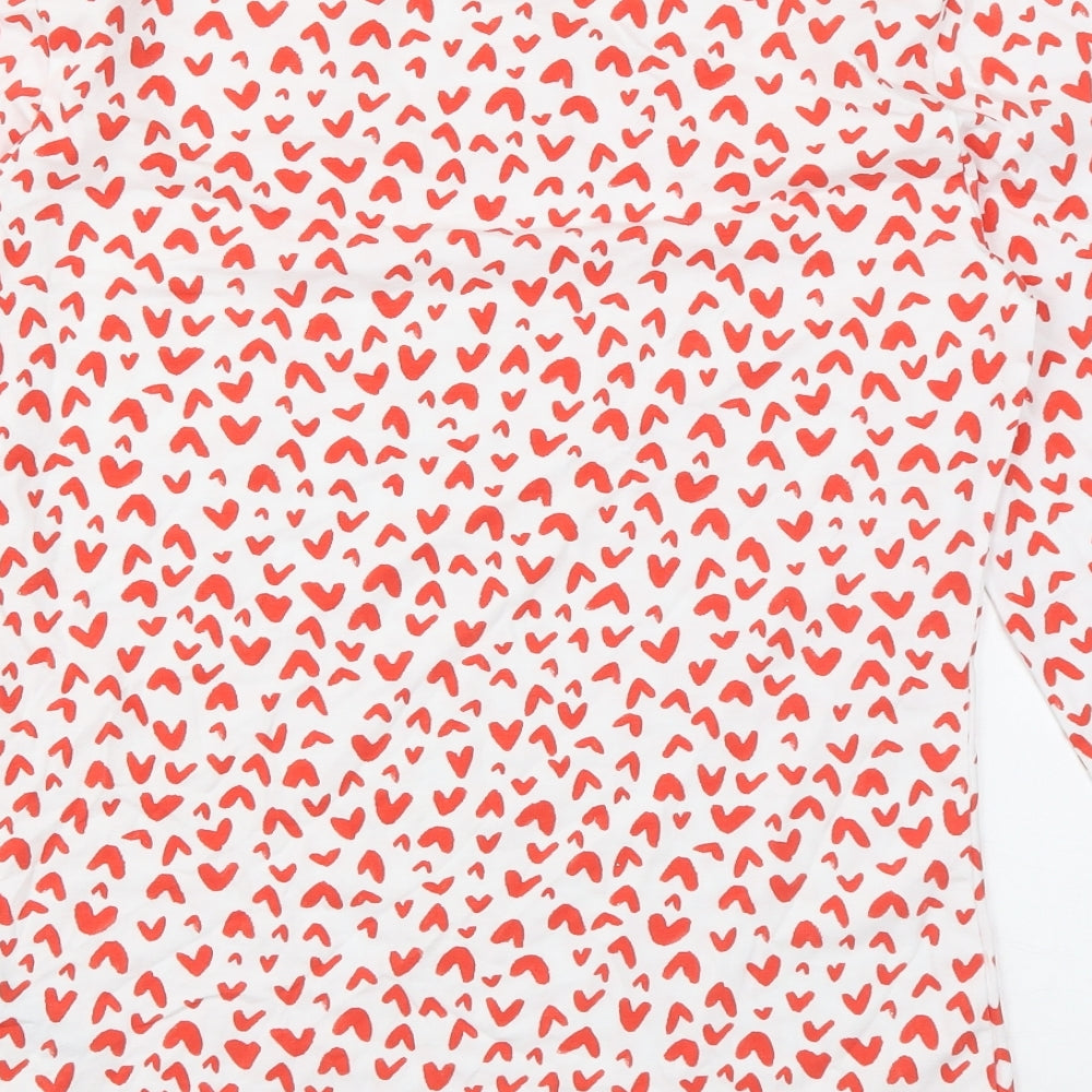 Marks and Spencer Womens White Geometric Cotton Basic Blouse Size 10 Boat Neck - Heart print