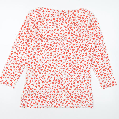 Marks and Spencer Womens White Geometric Cotton Basic Blouse Size 10 Boat Neck - Heart print