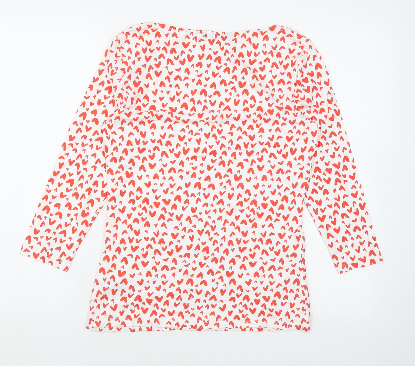 Marks and Spencer Womens White Geometric Cotton Basic Blouse Size 10 Boat Neck - Heart print