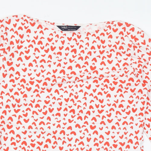 Marks and Spencer Womens White Geometric Cotton Basic Blouse Size 10 Boat Neck - Heart print