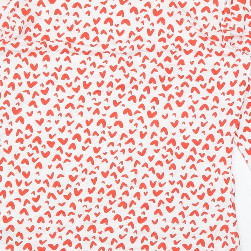 Marks and Spencer Womens White Geometric Cotton Basic Blouse Size 10 Boat Neck - Heart print