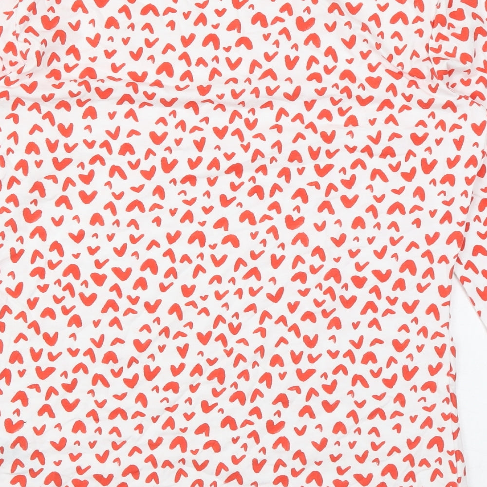 Marks and Spencer Womens White Geometric Cotton Basic Blouse Size 10 Boat Neck - Heart print