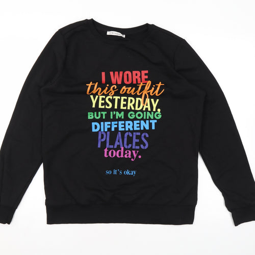 LCW Womens Black Polyester Pullover Sweatshirt Size M Pullover - Slogan