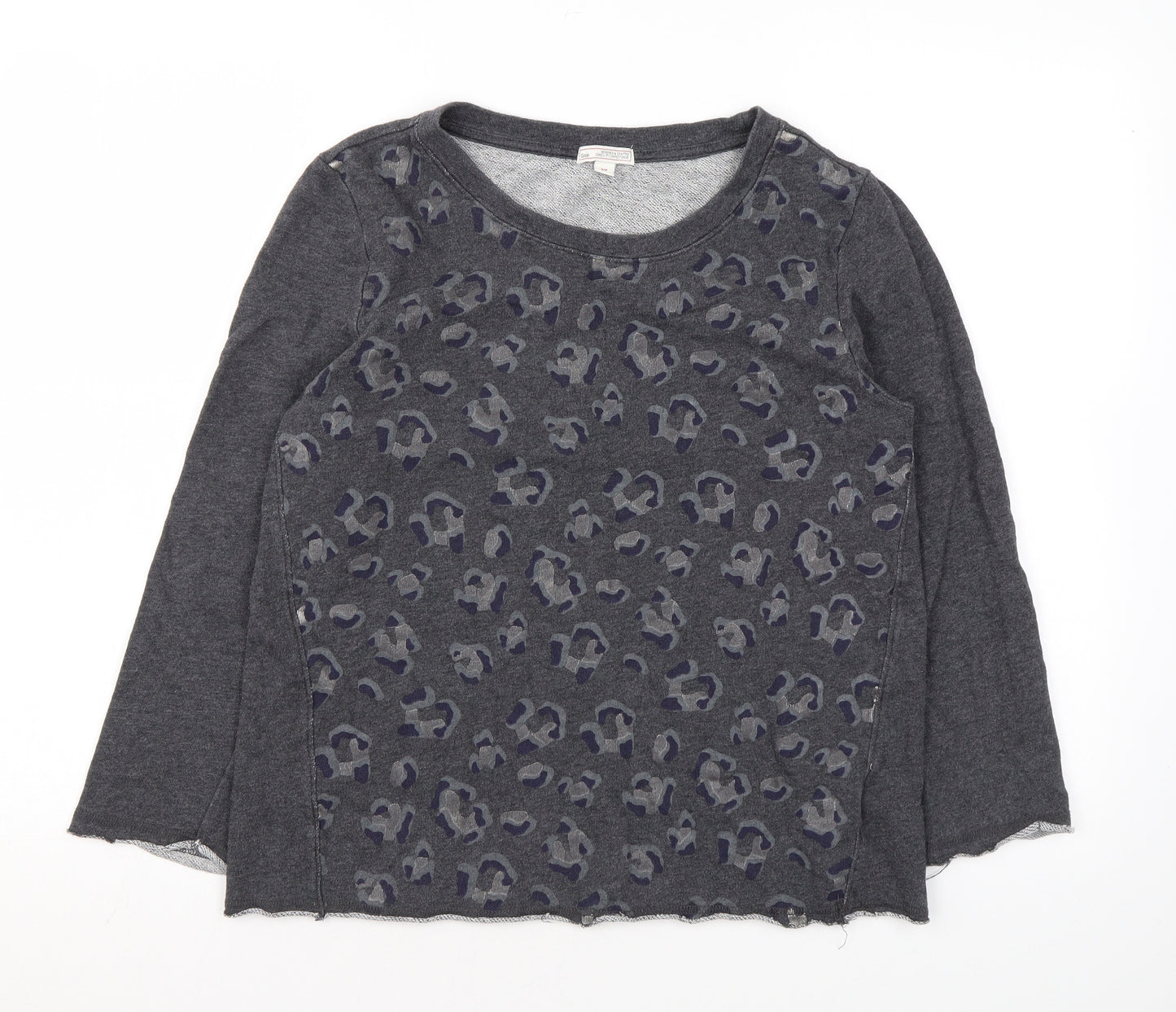 Gap Womens Grey Animal Print Cotton Pullover Sweatshirt Size S Pullover - Leopard Print