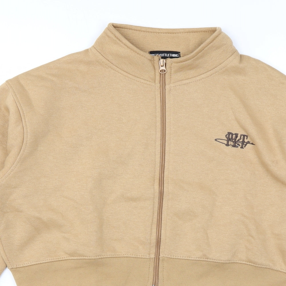 PRETTYLITTLETHING Womens Brown Cotton Full Zip Sweatshirt Size 16 Zip