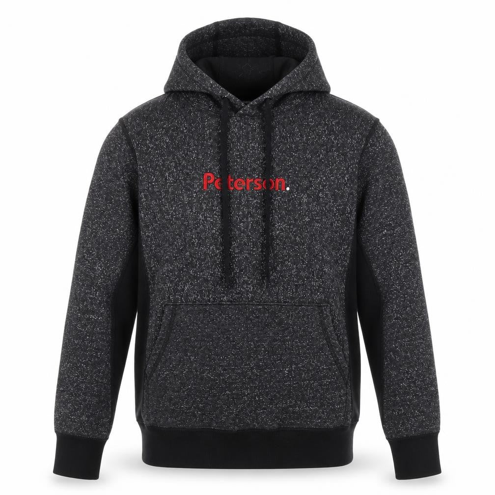 Front view of Paterson men’s grey cotton pullover hoodie, size S