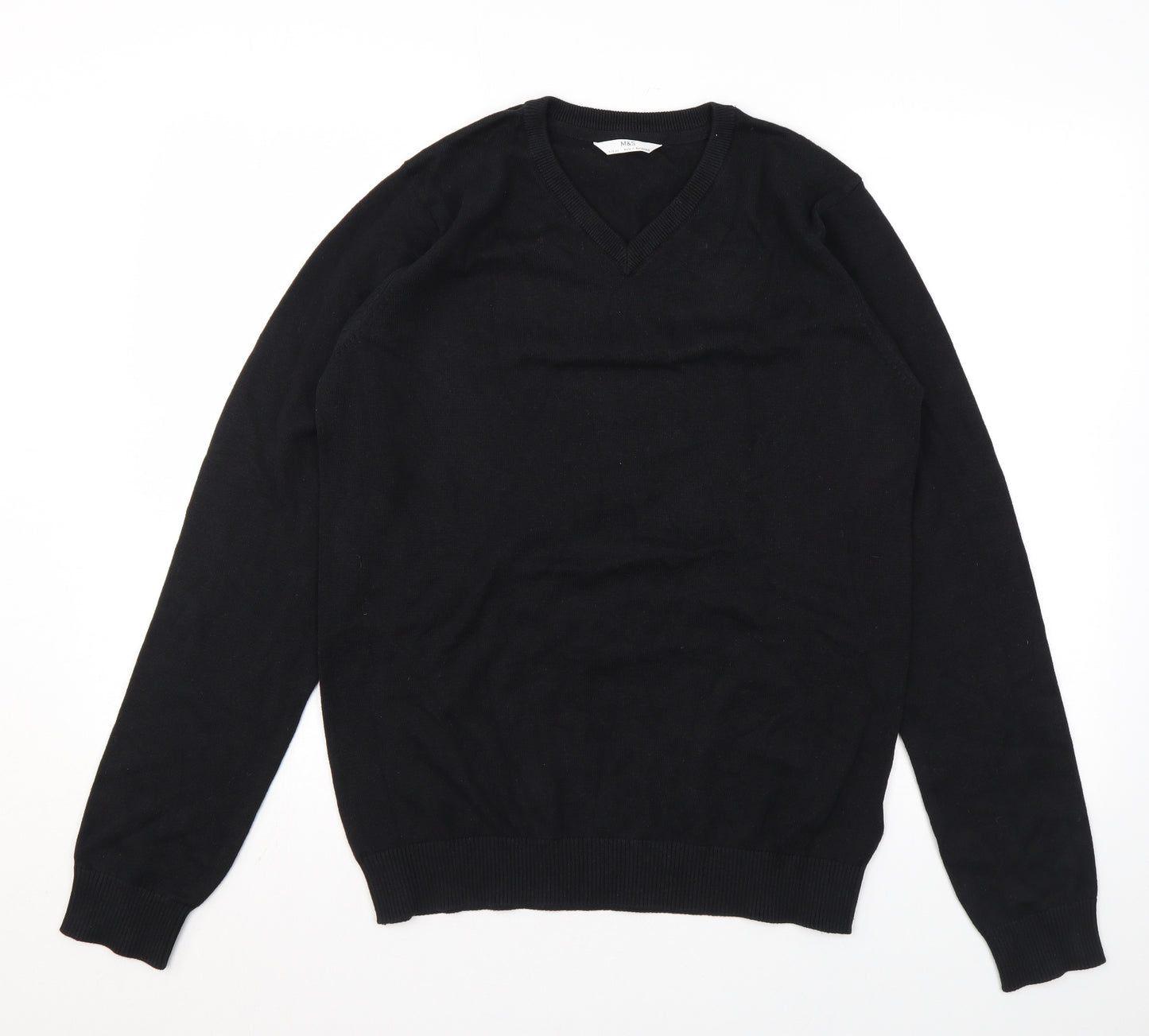 Marks and Spencer Boys Black V-Neck Cotton Pullover Jumper Size 15-16 Years Pullover