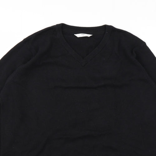 Marks and Spencer Boys Black V-Neck Cotton Pullover Jumper Size 15-16 Years Pullover