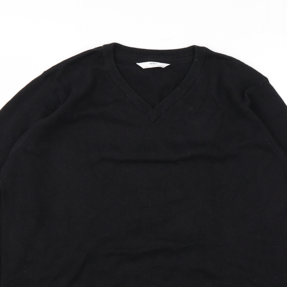 Marks and Spencer Boys Black V-Neck Cotton Pullover Jumper Size 15-16 Years Pullover