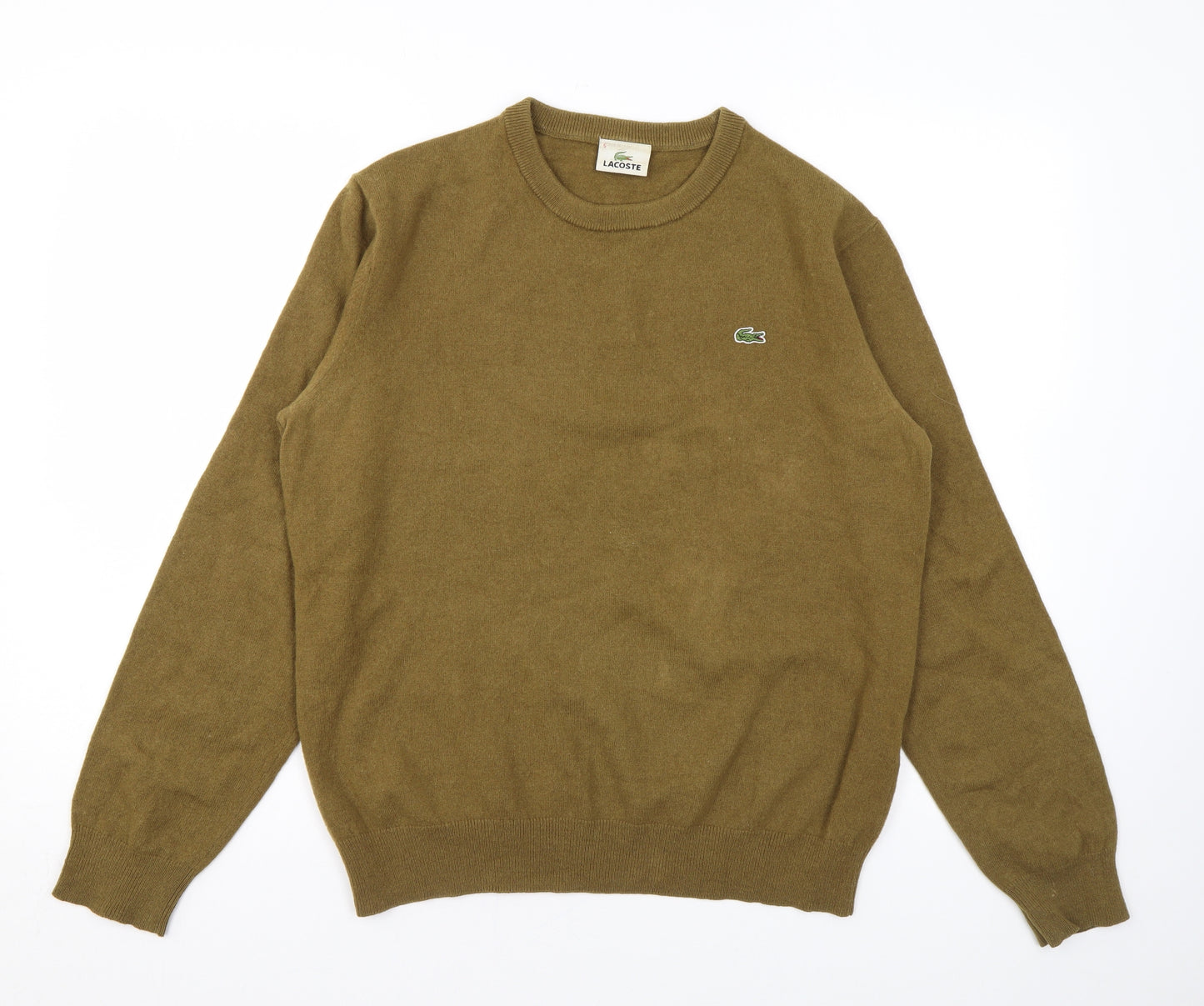 Lacoste Mens Brown Round Neck Wool Pullover Jumper Size L Long Sleeve