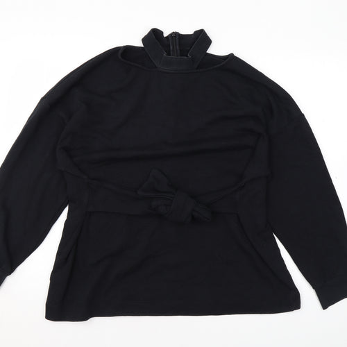 Topshop Womens Black Cotton Pullover Sweatshirt Size 12 Zip - Shoulder Cut Outs
