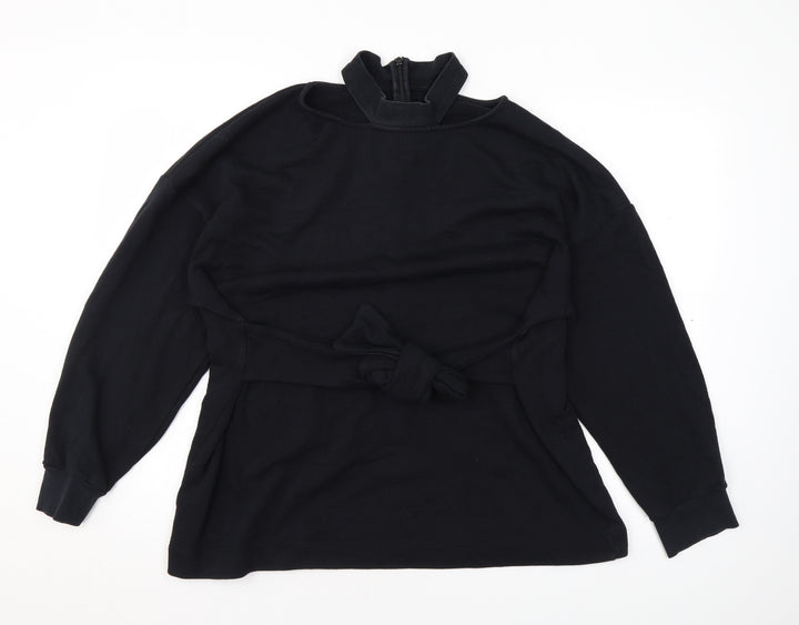 Topshop Womens Black Cotton Pullover Sweatshirt Size 12 Zip - Shoulder Cut Outs