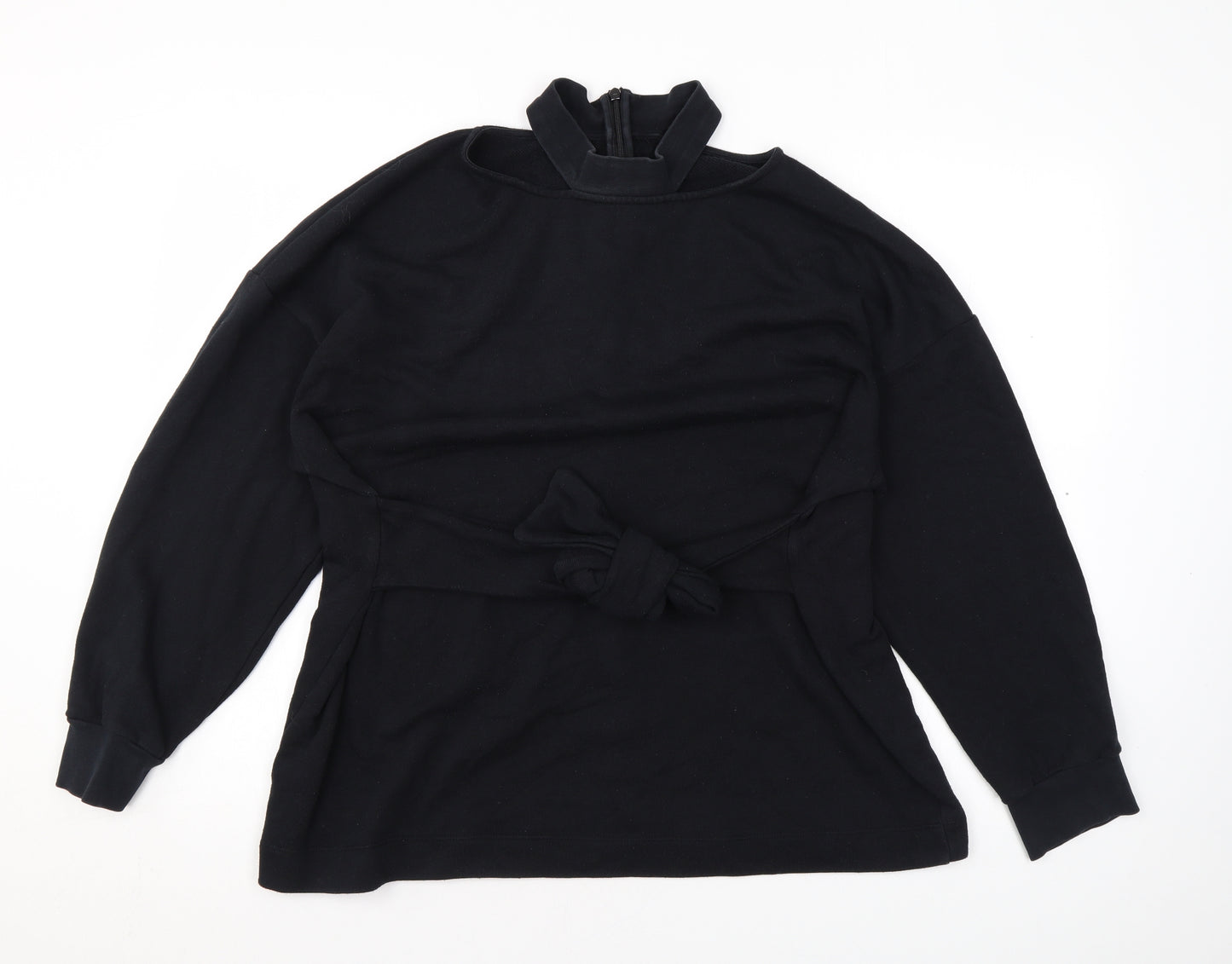 Topshop Womens Black Cotton Pullover Sweatshirt Size 12 Zip - Shoulder Cut Outs