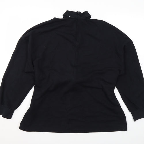 Topshop Womens Black Cotton Pullover Sweatshirt Size 12 Zip - Shoulder Cut Outs