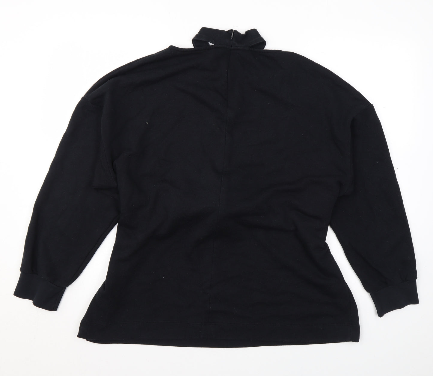 Topshop Womens Black Cotton Pullover Sweatshirt Size 12 Zip - Shoulder Cut Outs
