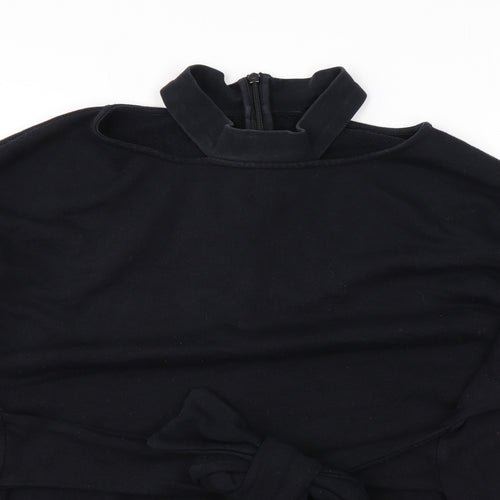 Topshop Womens Black Cotton Pullover Sweatshirt Size 12 Zip - Shoulder Cut Outs