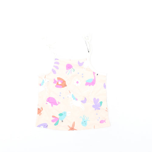 Marks and Spencer Girls Multicoloured Geometric Cotton Basic Tank Size 2-3 Years Square Neck Pullover