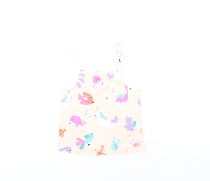 Marks and Spencer Girls Multicoloured Geometric Cotton Basic Tank Size 2-3 Years Square Neck Pullover